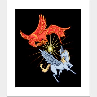 Animals of Mythology - Phoenix vs Pegasus Posters and Art